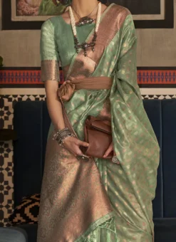 Mint Green Silk Jacquard Woven Saree Festive Wear