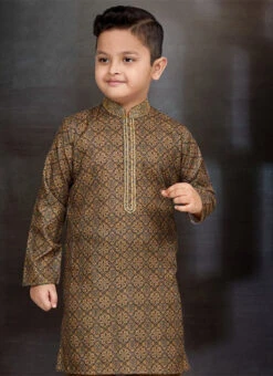Multi Colored Blended Cotton Printed Kids Boys Kurta Pyjama Festive Wear -Mahra Clothing Shop multi colored blended cotton printed kids boys kurta pyjama kdbmss6251 b