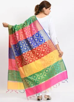 Multicolor Banarasi Silk Weaving Dupatta Work Wear -Mahra Clothing Shop multicolor banarasi silk weaving dupatta dpdmimfd100 b