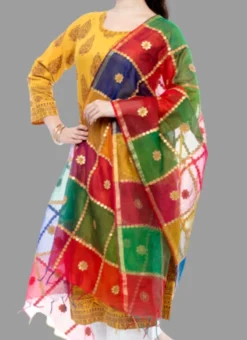 Multicolor Chanderi Cotton Gota Patti Work Dupatta Festive Wear