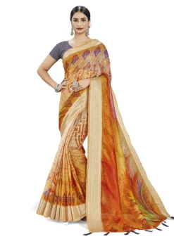 Multicolor Linen Brocade Work Saree Festive Wear -Mahra Clothing Shop multicolor linen brocade work saree sasstsktbgt8902f u