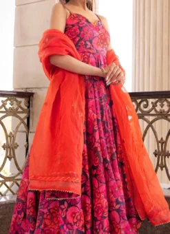 Multicolor Pure Cotton Printed Anarkali Suit Party Wear