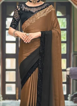 Multicolor Silk Embroidery Work Saree Party Wear