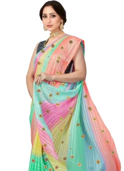 Multicolored Georgette Hand Embroidered Saree Party Wear -Mahra Clothing Shop multicolored georgette hand embroidered saree sadsf4730 b