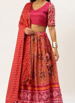 Multicolour Chinon Printed A Line Lehenga Festive Wear