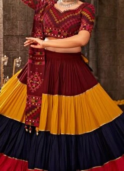 Multicoloured Viscose Printed Kutch Work Chaniya Choli Festive Wear