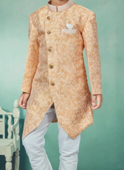 Mustard Art Silk Jacquard Indowestern Sherwani Party Wear