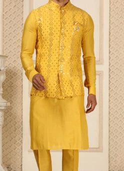 Mustard Art Silk Mirror Work Bandi Set Party Wear