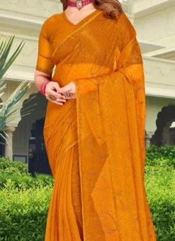 Mustard Art Silk Shimmer And Tikki Work Saree After Six Wear