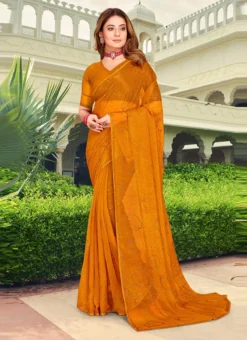Mustard Art Silk Shimmer And Tikki Work Saree After Six Wear -Mahra Clothing Shop mustard art silk shimmer and tikki work saree sasnfb7216 u