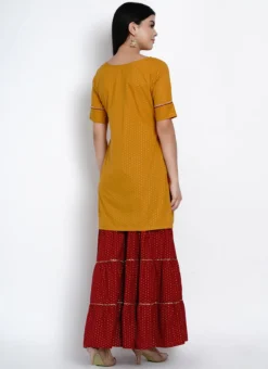 Mustard Cotton Kurta Sharara Set Work Wear -Mahra Clothing Shop mustard cotton kurta sharara set krsdrnr414 b