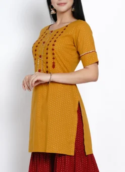 Mustard Cotton Kurta Sharara Set Work Wear