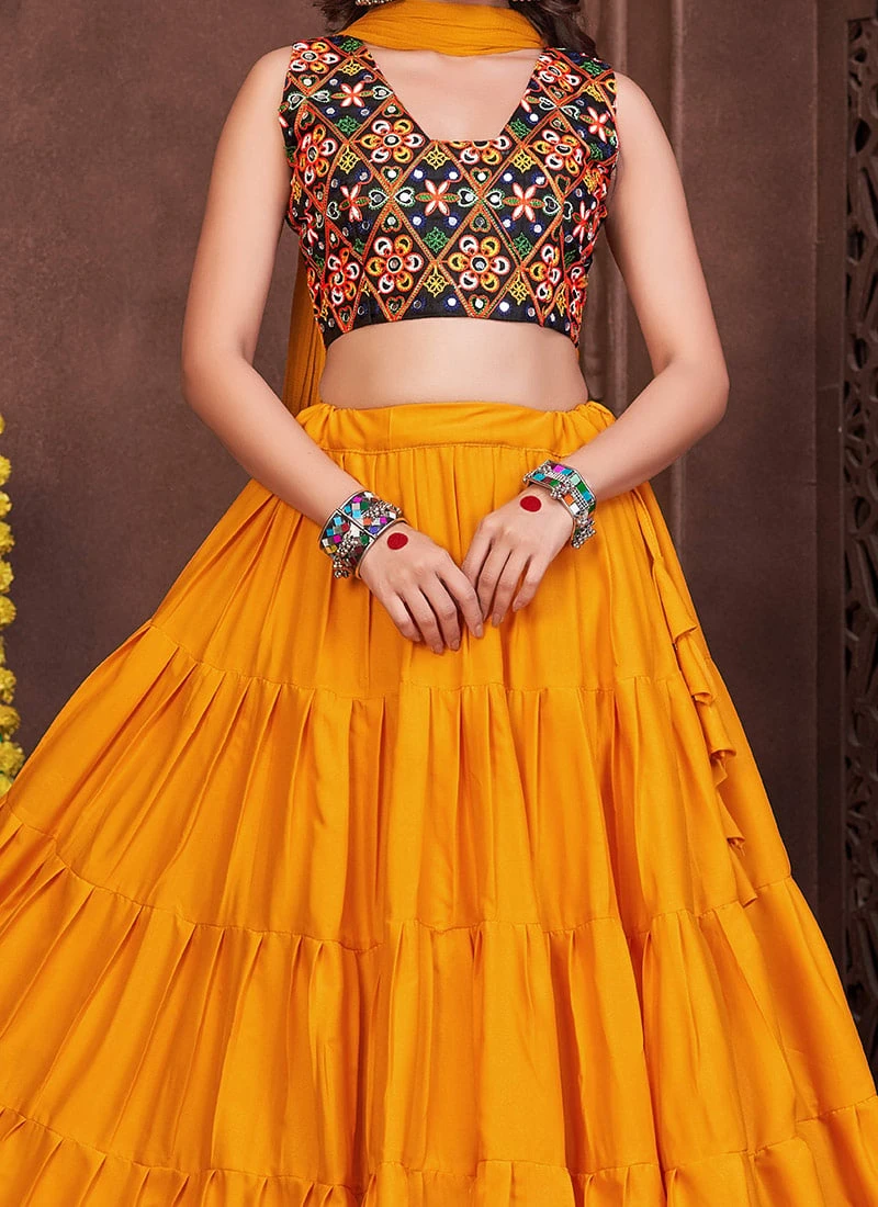 Mustard Faux Georgette Kutch Work Chaniya Choli Festive Wear 1 Mustard Faux Georgette Kutch Work Chaniya Choli Festive Wear