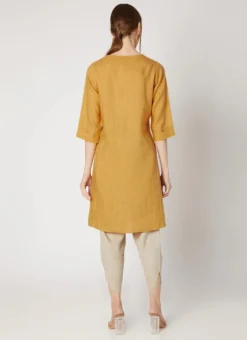 Mustard Linen Kurta Dhoti Pant Set Work Wear -Mahra Clothing Shop mustard linen kurta dhoti pant set krsdvcsvts26 b