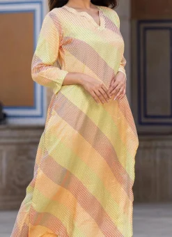 Mustard Muslin Printed Kurta Straight Pant Set After Six Wear