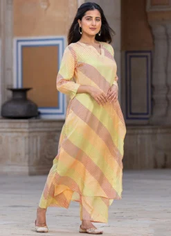Mustard Muslin Printed Kurta Straight Pant Set After Six Wear -Mahra Clothing Shop mustard muslin printed kurta straight pant set krspranju66 u