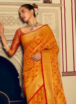 Mustard Patola Silk Zari Weaving Saree Festive Wear -Mahra Clothing Shop mustard patola silk zari weaving saree sassgzar4129 b