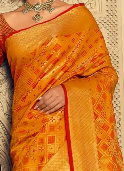 Mustard Patola Silk Zari Weaving Saree Festive Wear