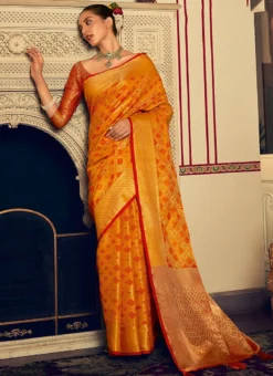Mustard Patola Silk Zari Weaving Saree Festive Wear -Mahra Clothing Shop mustard patola silk zari weaving saree sassgzar4129 u