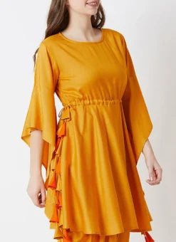 Mustard Rayon Dhoti Set Work Wear