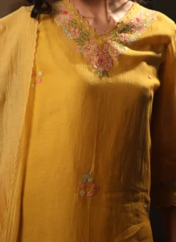 Mustard Yellow Chanderi Silk Embroidered Dupatta Party Wear