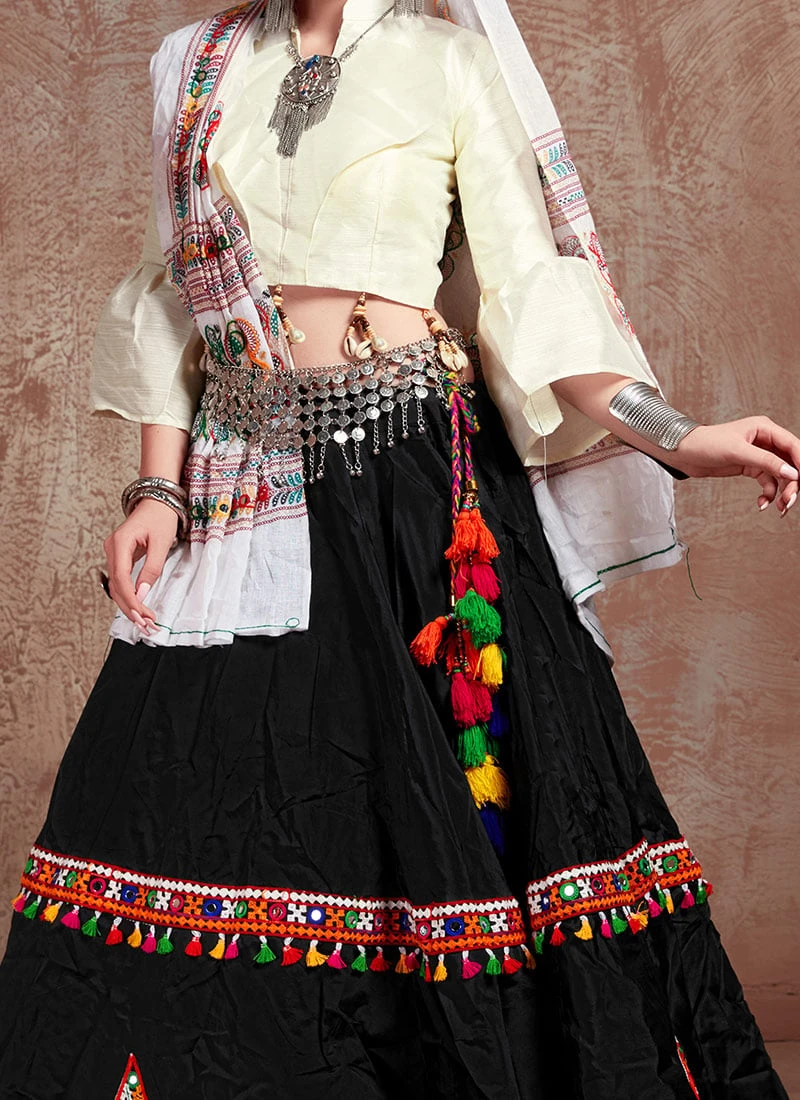 Navaratri Black Taffeta Silk Embroidered Chaniya Choli Party Wear 1 Navaratri Black Taffeta Silk Embroidered Chaniya Choli Party Wear