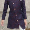 Navy Blue And Maroon Art Silk Jacquard Indowestern Sherwani Party Wear