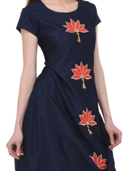 Navy Blue Art Bhagalpuri Silk Anarkali Suit Party Wear