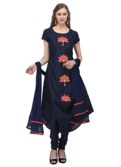 Navy Blue Art Bhagalpuri Silk Anarkali Suit Party Wear -Mahra Clothing Shop navy blue art bhagalpuri silk anarklai suit sldrrwrs409 u