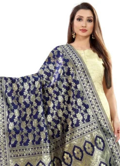 Navy Blue Art Silk Benarasi Dupatta Party Wear -Mahra Clothing Shop navy blue art silk benarasi dupatta dusli105blu b
