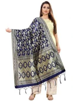 Navy Blue Art Silk Benarasi Dupatta Party Wear -Mahra Clothing Shop navy blue art silk benarasi dupatta dusli105blu u
