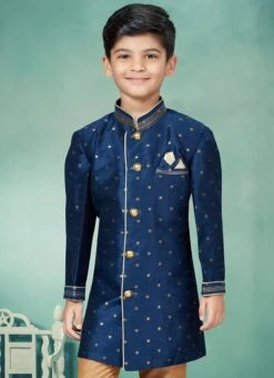 Navy Blue Art Silk Indowestern Sherwani Party Wear -Mahra Clothing Shop navy blue art silk indowestern sherwani kdbmsgrk565 b
