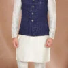 Navy Blue Art Silk Jacquard Bandhgala Jacket