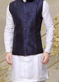 Navy Blue Art Silk Nehru Jacket