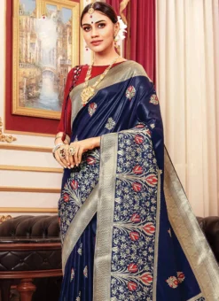 Navy Blue Art Silk Saree Festive Wear -Mahra Clothing Shop navy blue art silk saree sassgvir1002 b