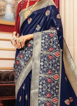 Navy Blue Art Silk Saree Festive Wear