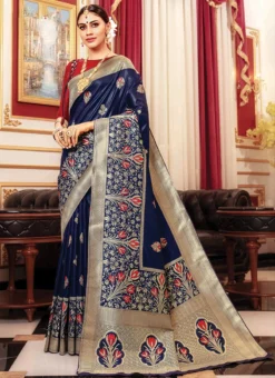 Navy Blue Art Silk Saree Festive Wear -Mahra Clothing Shop navy blue art silk saree sassgvir1002 u