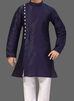 Navy Blue Art Silk Soild Stitched Kurta Pyjama Festive Wear