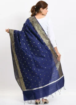 Navy Blue Banarasi Silk Weaving Work Dupatta Work Wear -Mahra Clothing Shop navy blue banarasi silk weaving work dupatta dpdmimfd183 b