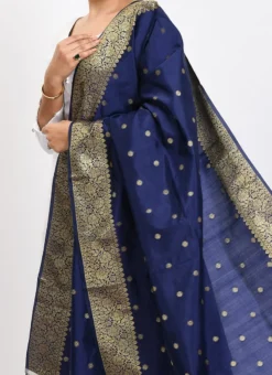 Navy Blue Banarasi Silk Weaving Work Dupatta Work Wear