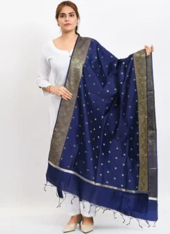 Navy Blue Banarasi Silk Weaving Work Dupatta Work Wear -Mahra Clothing Shop navy blue banarasi silk weaving work dupatta dpdmimfd183 u