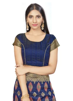 Navy Blue Banarasi Silk Zari Work Saree Festive Wear -Mahra Clothing Shop navy blue banarasi silk zari work saree sasstsktrr28562a b