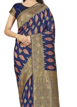Navy Blue Banarasi Silk Zari Work Saree Festive Wear