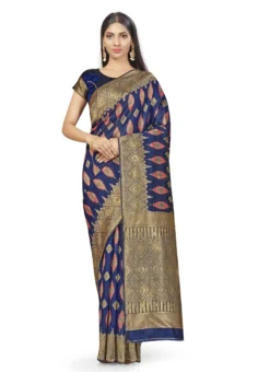Navy Blue Banarasi Silk Zari Work Saree Festive Wear -Mahra Clothing Shop navy blue banarasi silk zari work saree sasstsktrr28562a u