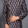 Navy Blue Banarasi Brocade Classic Sherwani Wedding Wear