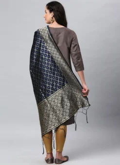 Navy Blue Benarasi Silk Jacquard Woven Dupatta Festive Wear 7 Navy Blue Benarasi Silk Jacquard Woven Dupatta Festive Wear -Mahra Clothing Shop navy blue benarasi silk jacquard woven dupatta dpsli1402105blu b