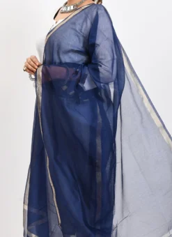 Navy Blue Chanderi Cotton Dupatta Festive Wear