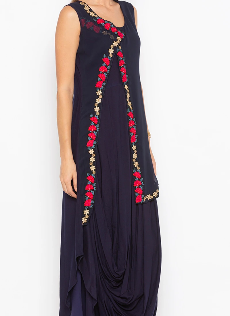 Navy Blue Cotton Embroidered Kurta Palazzo Set After Six Wear 1 Navy Blue Cotton Embroidered Kurta Palazzo Set After Six Wear