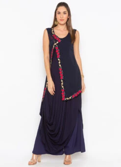 Navy Blue Cotton Embroidered Kurta Palazzo Set After Six Wear 6 Navy Blue Cotton Embroidered Kurta Palazzo Set After Six Wear -Mahra Clothing Shop navy blue cotton embroidered kurta palazzo set krsmnc2111ks u