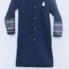 Navy Blue Cotton Silk Embroidered Classic Sherwani